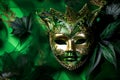 Venetian mask on a green background. Masquerade mardi gras concept. banner, greeting card Royalty Free Stock Photo