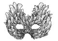 Venetian mask illustration, drawing, engraving, ink, line art, vector Royalty Free Stock Photo