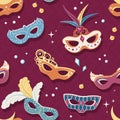 venetian mask pattern. beauty carnival masks performance items. Vector cartoon seamless background