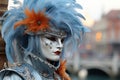 Venetian masks at dawn in venice. Carnival in italy. People in suits Royalty Free Stock Photo