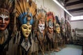 venetian masks hanging to dry after painting Royalty Free Stock Photo