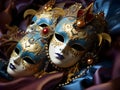 Generative AI. Venetian masks decorated with golden filigree and jewels Royalty Free Stock Photo