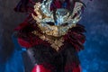 Venetian red, mask and red corset with pieces of gold and black Royalty Free Stock Photo