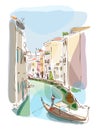Venetian summer with gondolier illustration