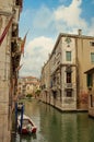 Venetian water canal with boats. Venice Italy