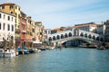Famous Rialto bridge cross grand canal, Venice, Italy Royalty Free Stock Photo
