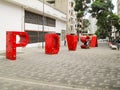 Venezuela, Caracas. Iconic boulevard in the city of Caracas, Boulevard de Sabana Grande, where you can see the the acronym of PDVS