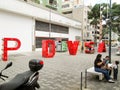 Venezuela, Caracas. Iconic boulevard in the city of Caracas, Boulevard de Sabana Grande, where you can see the the acronym of PDVS