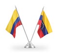 Venezuela and Colombia table flags isolated on white 3D rendering