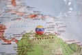 Venezuela flag drawing pin on the map Royalty Free Stock Photo