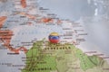 Venezuela flag drawing pin on the map Royalty Free Stock Photo