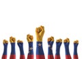 Venezuela flag on people fist hands isolated with clipping path for national empowerment and holiday celebration