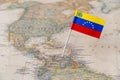 Venezuela flag pin on map Royalty Free Stock Photo