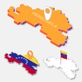 Venezuela flags on map element geometric 3D isometric shape isolated on background.