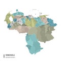 Venezuela higt detailed map with subdivisions. Administrative map of Venezuela with districts and cities name, colored by states Royalty Free Stock Photo