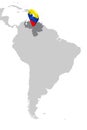 Venezuela Location Map on map South America. 3d Venezuela flag map marker location pin. High quality map of Venezuela. Royalty Free Stock Photo