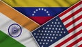 Venezuela United States of America India Flags Together Fabric Texture Illustration