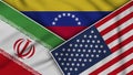 Venezuela United States of America Iran Flags Together Fabric Texture Illustration