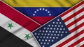 Venezuela United States of America Syria Flags Together Fabric Texture Illustration