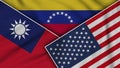 Venezuela United States of America Taiwan Flags Together Fabric Texture Illustration