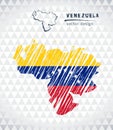 :Venezuela vector map with flag inside isolated on a white background. Sketch chalk hand drawn illustration