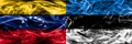Venezuela vs Estonia colorful concept smoke flags placed side by side.