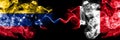 Venezuela vs Peru, Peruan smoky mystic flags placed side by side. Thick colored silky smoke flags of Venezuela and Peru, Peruan Royalty Free Stock Photo