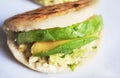 Venezuelan Arepas Homemade Venezuelan Arepas Close up. Reina Pepiada. Avocado and Chicken Arepa. Royalty Free Stock Photo