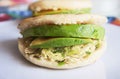 Venezuelan Arepas Homemade Venezuelan Arepas Close up. Reina Pepiada. Avocado and Chicken Arepa. Royalty Free Stock Photo