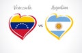 Venezuela vs Argentina, national team soccer flags on white background