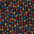 Venezuelan folklore dance party pattern in primary colors on dark background