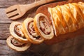 Venezuelan tasty bread pan de jamon close-up on the table. horizontal top view Royalty Free Stock Photo