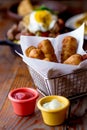 VENEZUELAN TEQUENOS. Latin American venezuelan colombian cheese Tequenos made of fried corn filled with cheese.