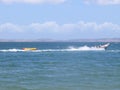 Venezuelan typical boat with inflatable banana