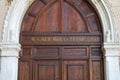 Venice, Accademia di Belle Arti wooden portal with golden letters in Italy Royalty Free Stock Photo