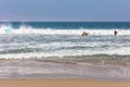 Venice beach, Surfers going to surf, ocean sea waves Royalty Free Stock Photo