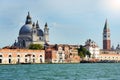 Venice beautiful view of Canal Grande with St Mark campanile bell tower, top photo, Venice, Italy summer 2016 Royalty Free Stock Photo