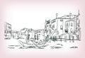 Venice boat water vector sketch illustration line