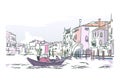 Venice boat water vector sketch illustration watercolor Royalty Free Stock Photo