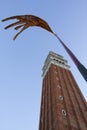 Venice campanile tower with flying flag Royalty Free Stock Photo