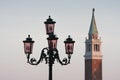 Venice campanile tower with street lamp Royalty Free Stock Photo