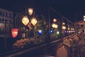 Venice canal with historical buildings and gondolas at night Royalty Free Stock Photo