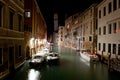 Boats in Venice Canal at Night Royalty Free Stock Photo