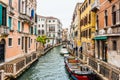 Venice canal and traditional colorful Venetian houses view. Classical Venice skyline. Venice, Italy