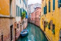 Venice canal and traditional colorful Venetian houses view. Classical Venice skyline. Venice, Italy