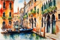 Watercolor Painting Venice, Italy. Royalty Free Stock Photo