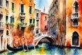 Watercolor Painting Venice, Italy. Royalty Free Stock Photo