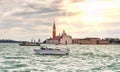 Traffic on the lagoon in front of San Giorgio Maggiore in Venice in Veneto, Italy Royalty Free Stock Photo