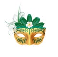 Venice carnival mask. Masquerade party. Harlequin face. Festival show. Feathers and flowers. Golden ornate decoration Royalty Free Stock Photo