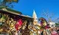 Venice carnival masks and gifts at kiosk displayed for sale on vendor stand